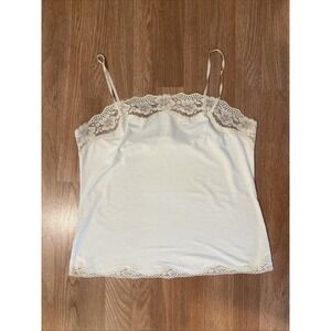 Ann Taylor Loft Sz‎ LG Cream Lace Trim Stretch Camisole Shell Top Cami Vintage
